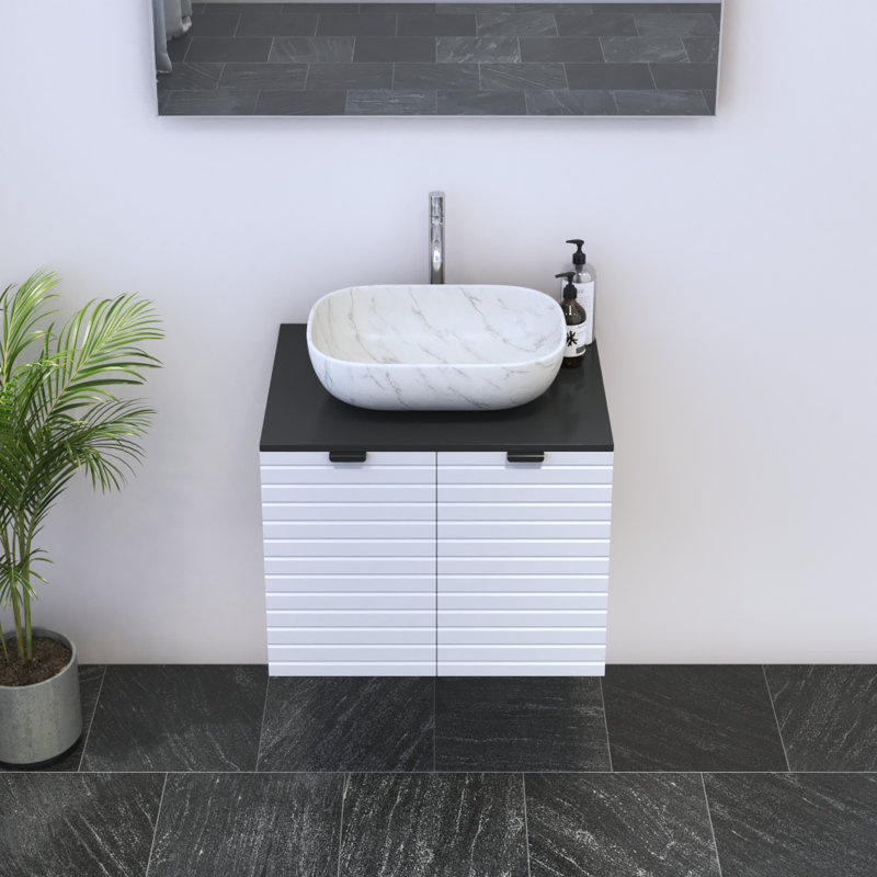 Kayben 23.6'' Single Bathroom Vanity with Top, White, Black