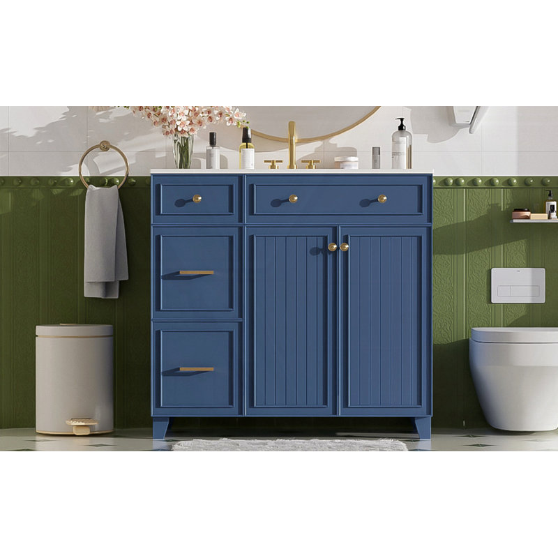 Meuble-lavabo 36 po avec lavabo en céramique, Bleu