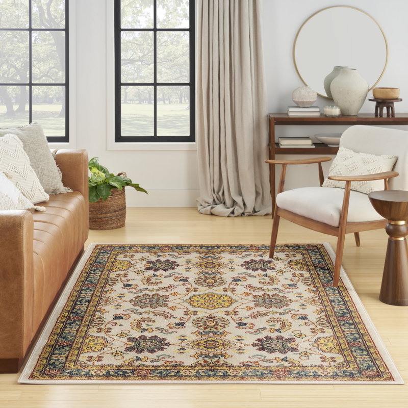 Nourison Essentials Ivory/Gold Indoor/Outdoor Area Rug, Rectangle 4' x 6'