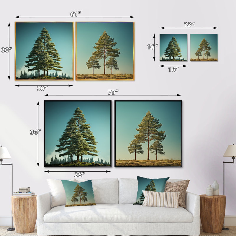 Perspectives du pin en forêt - Ensemble de 2 collages carrés de pin, Cadre flottant noir, H 16 po x l 33 po