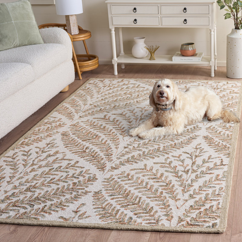 Ikat Handmade Tufted Wool Ivory / Brown Area Rug, Square 10'