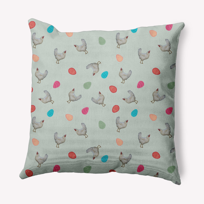 Housse et insert pour coussin décoratif carré Chickens and Eggs, 18 po x 18 po, Breezeway - vert