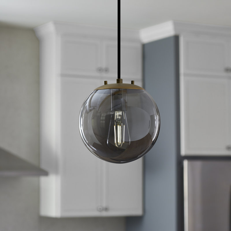 Luminaire suspendu sphérique 1 lumière Casiyah, Laiton brossé, Fumée