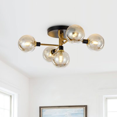 Wetumpka 5-Light Industrial Glass Globe Semi Flush Mount Ceiling Light
