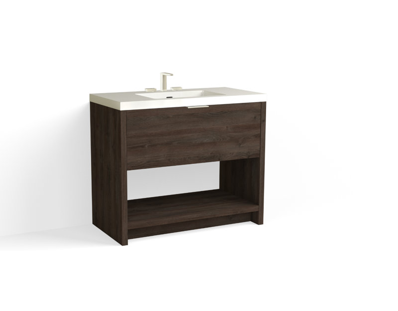 Vista 42" W Freestanding Single Bathroom Vanity, White Gloss, Charred/Satin Brass, 8" Widespread