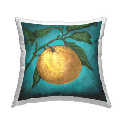 Coussin décoratif à motif d'agrumes sur une branche par Connie Resch