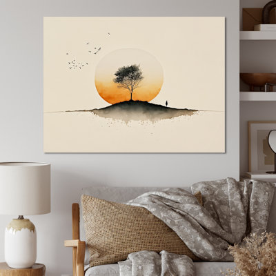 «Lonely Green Watercolor Tree at Sunset», reproduction sur toile