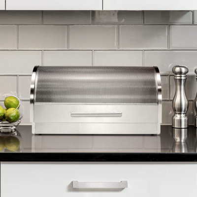 Stainless Steel Roll Top Bread Box For Kitchen Countertop With Tempered Glass Lid - Fits Multiple Large Loaves Of Bread And Other Freshly Baked Goods Including Cookies, Bagels, Muffins