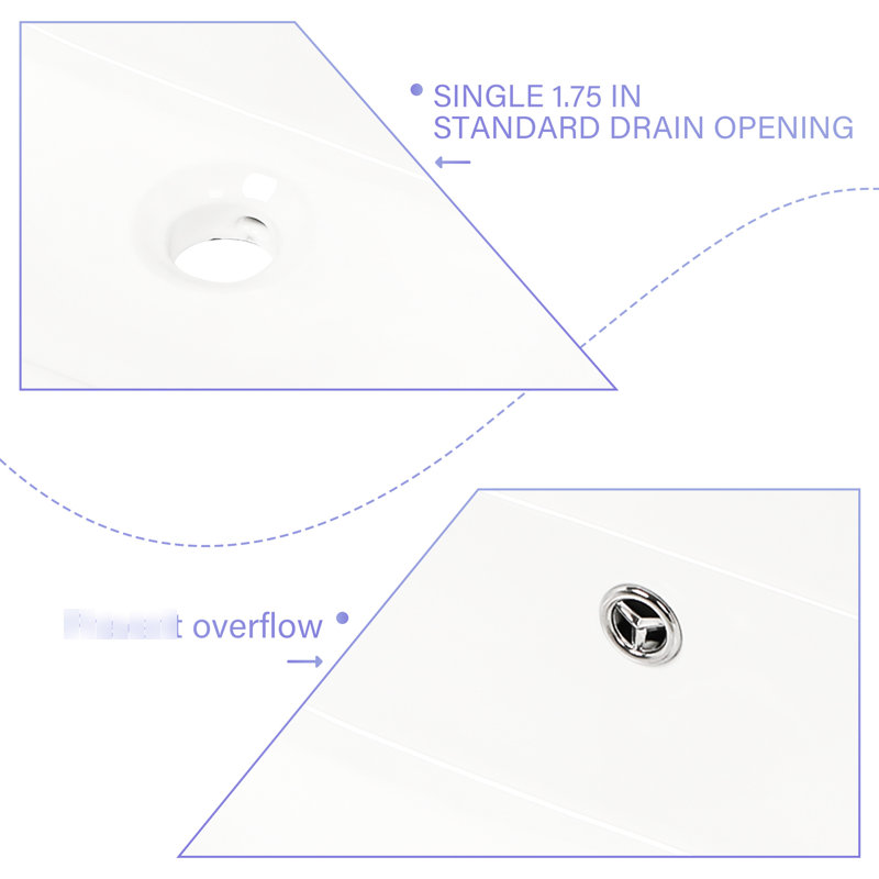 21"X16" White Ceramic Bathroom Sink. Contemporary European Inspired Design With Faucet Hole And Overflow. Arc Beautiful. Elegant Gracious. Superior Quality. Low Water Absorption. Acid Stain