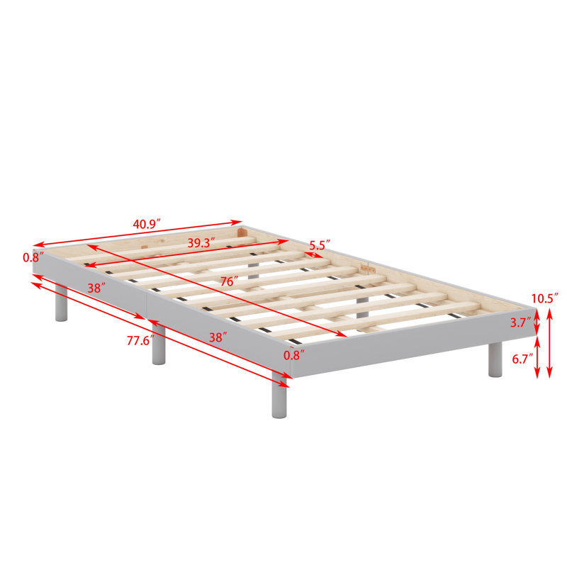 Modern Design Floating Platform Bed Frame, Gray