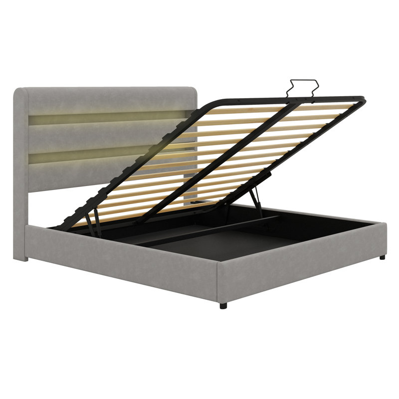 Martrice Upholstered Platform Hydraulic Storage Bed, Lift Up Storage Bed with RGB LED Light Headboard, No Box Spring Needed,Velvet