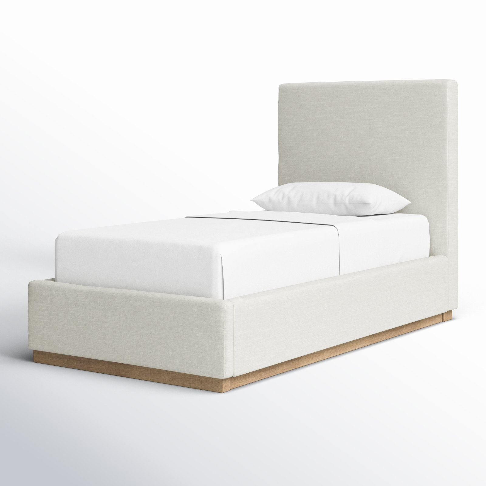Citori Linen Upholstered Bed, Twin, Cream Linen Textured Fabric