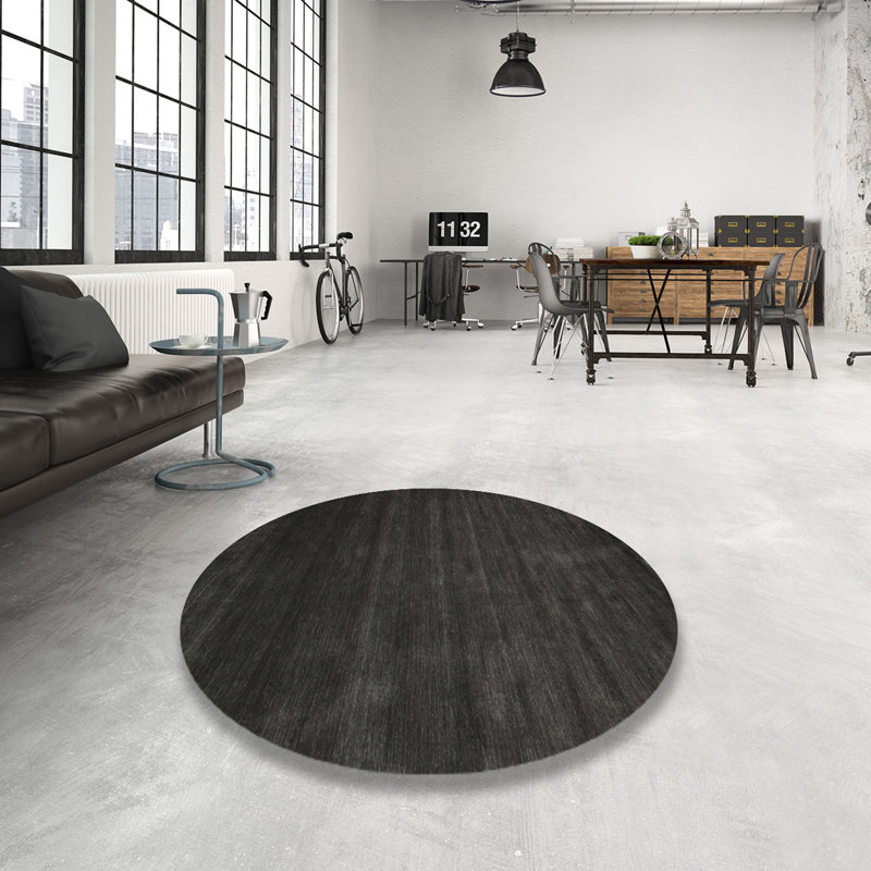 Tapis de zone noire contemporaine, Rond 5 pi