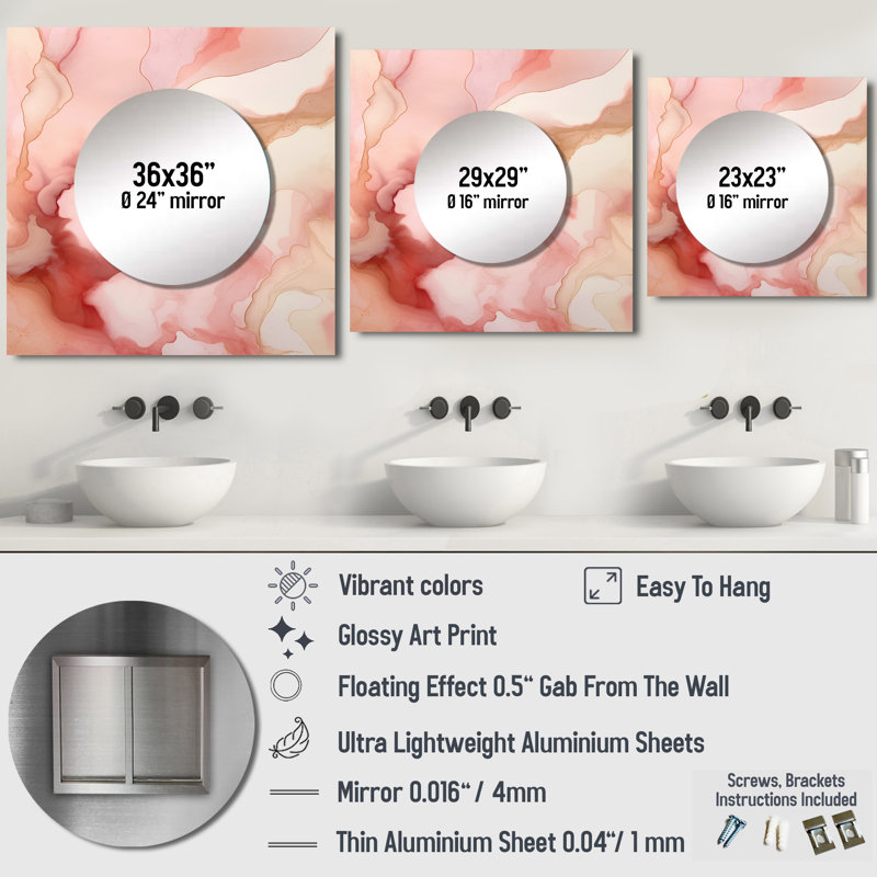 Adiana - Grand miroir carré abstrait rose et or Enchanted Spills IV, 36 po x 36 po