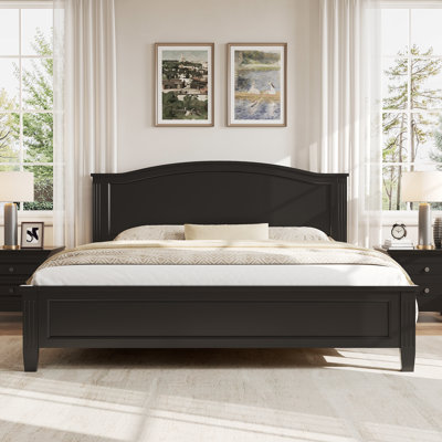 King Size Solid Wood Platform Bed Frame with Arched Panel Headboard and Footboard, Traditional American Style Wooden Bed, White Finish, No Box Spring Needed, Strong Wood Slat Support