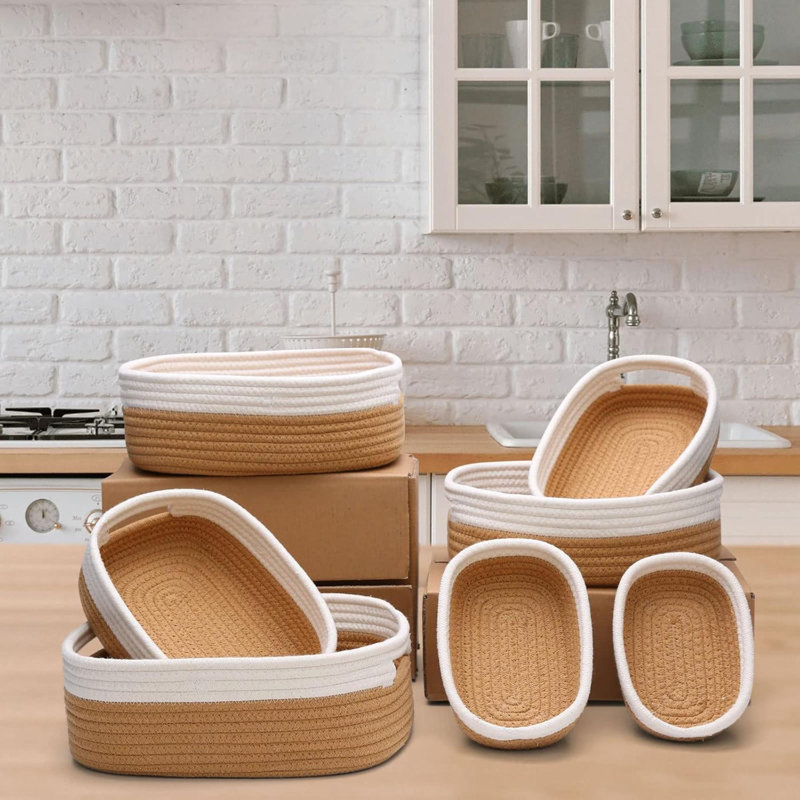 7 Piece Cotton Rope Woven Basket Set Basket For Baby Nursery, Pets, Montessori, Dog & Cat Toy Boxes, Bathroom Organization Bins