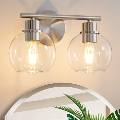 Modern Bathroom Vanity Light Fixture With Glass Shade, 2-Light Wall Sconce For Mirror, E26 Socket, Easy Installation