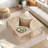 4 Pieces Round To Square Block Modular Coffee Table With Natural Rattan And 2 Tiers