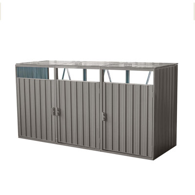 Garbage Bin Shed Stores 3 Trash Cans Metal Outdoor Bin Shed For Garbage Storage,Stainless Galvanized Steel, Bin Shed For Garden Yard Lawn