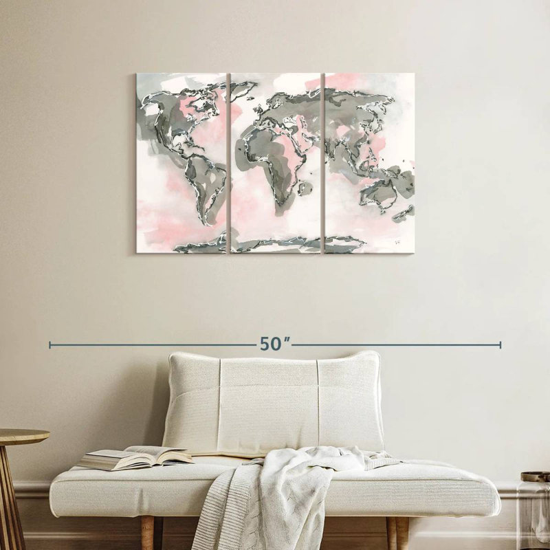 Carte du monde Aliaz rosé, H 24 po x l 38 po
