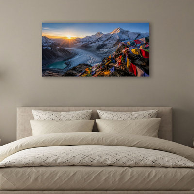 Toile, art mural, Mont Everest, lever du soleil, sommet de Kala Patthar, Népal, décoration murale pour salon, salle de bain, chambre à coucher, bureau, H 20 po x l 40 po, prêt à être suspendu