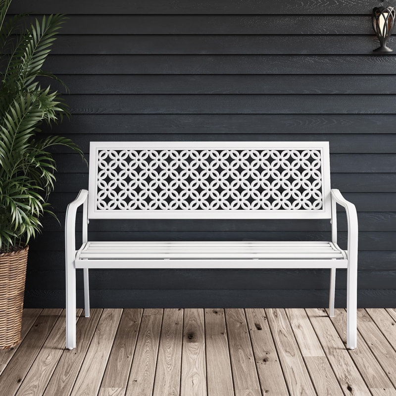 Powder Coated Steel Outdoor Bench, White