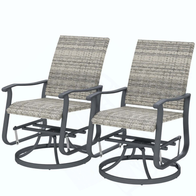 Fauteuil oscillant d'extérieur, ensemble de chaises pivotantes en rotin d'osier, Noir / gris clair