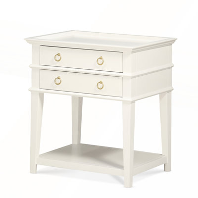 White 2-Drawer Tray Top Nightstand with Open Shelf for Elegant and Functional Bedside Storage