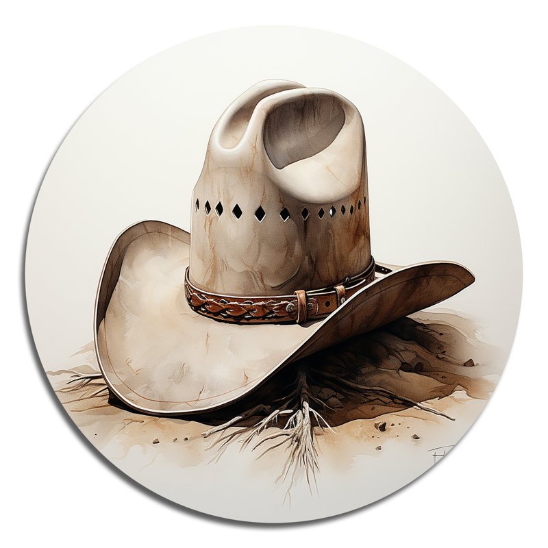 Chapeau de cowboy style minimaliste V - personnes rondes, impressions sur métal, H 36 po x l 36 po x P 1 po