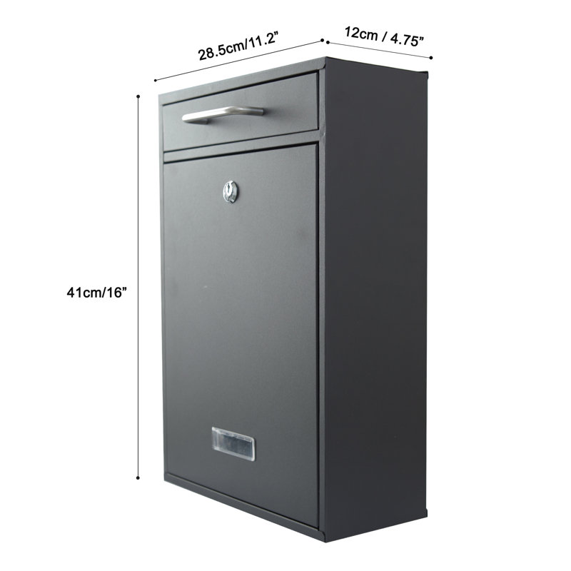 Secured Locking Wall Mounted Mailbox, Black Orange Grain
