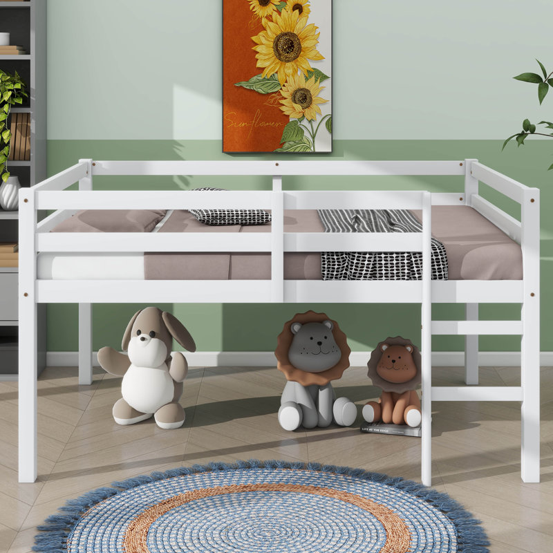 Lit mezzanine compact pleine grandeur avec marches, Blanc