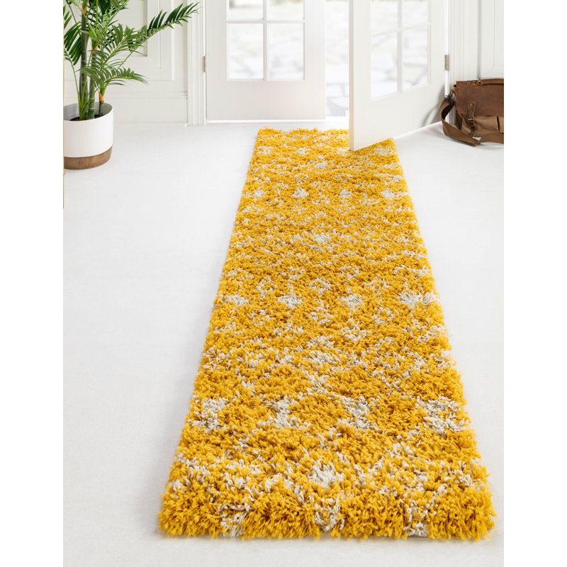 Tapis jaune à motif géométrique Griego, Tapis de couloir 2 pi 7 po x 12 pi