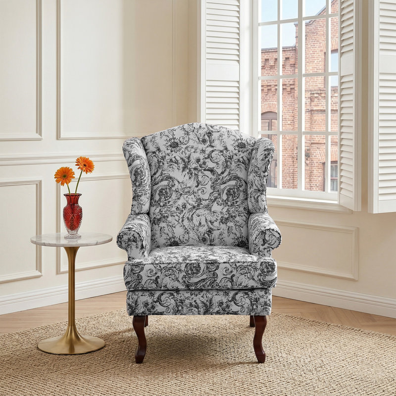 Upholstered Wingback Chair, Black Chenille