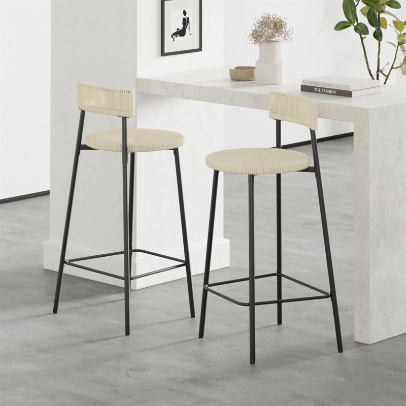 Ensemble de 2 tabourets de comptoir, tabourets de bar en corde de papier tissés à la main Boho