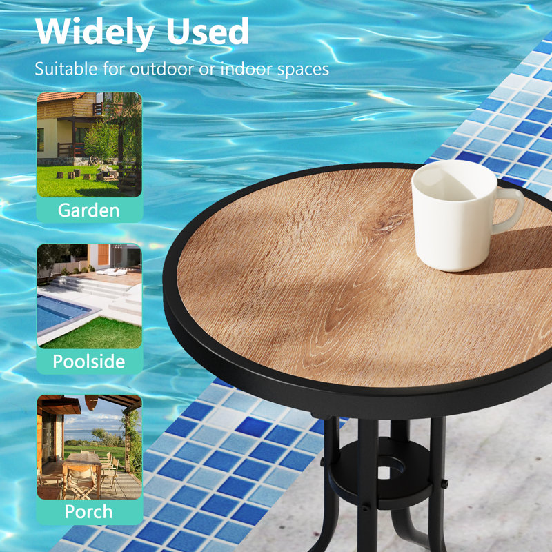 Table de patio ronde, plateau extérieur en similibois