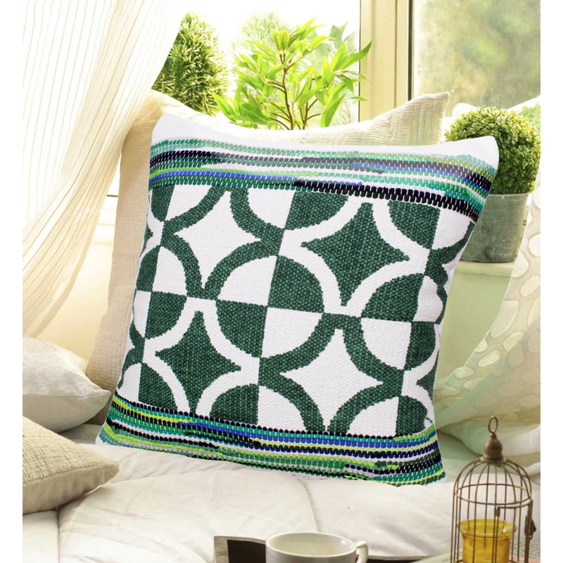 Green Geometric Cotton Blend Square Throw Pillow Set