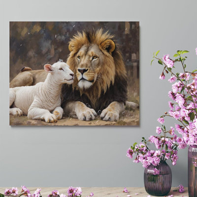 Lion & Lamb Harmony, Built-In Wooden Frame, Wall Art, 16X20