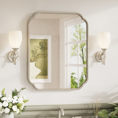 Scalloped Rectangle Bathroom Vanity Accent Mirror with Tempered Glass