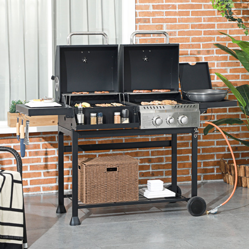 Brayden Dual Fuel BBQ Grill with Warming Rack, Barbecue 2+1 Gas Burner