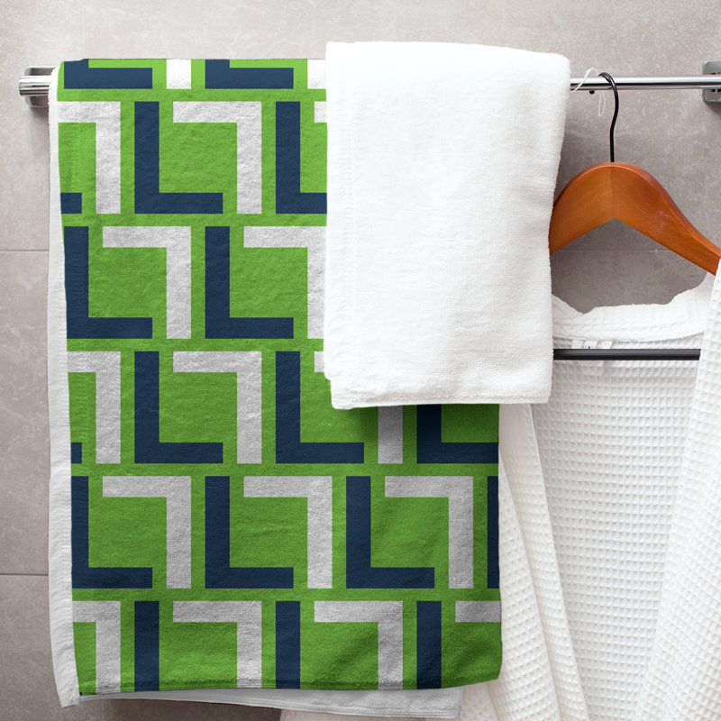 Bath Towel, Action Green/College Navy/White