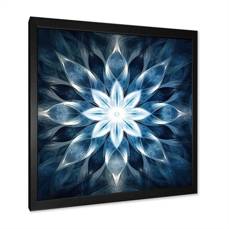 Turquoise et fleurs blanches fractales VI, H 30 po x l 30 po x P 1 po, Cadre simple noir