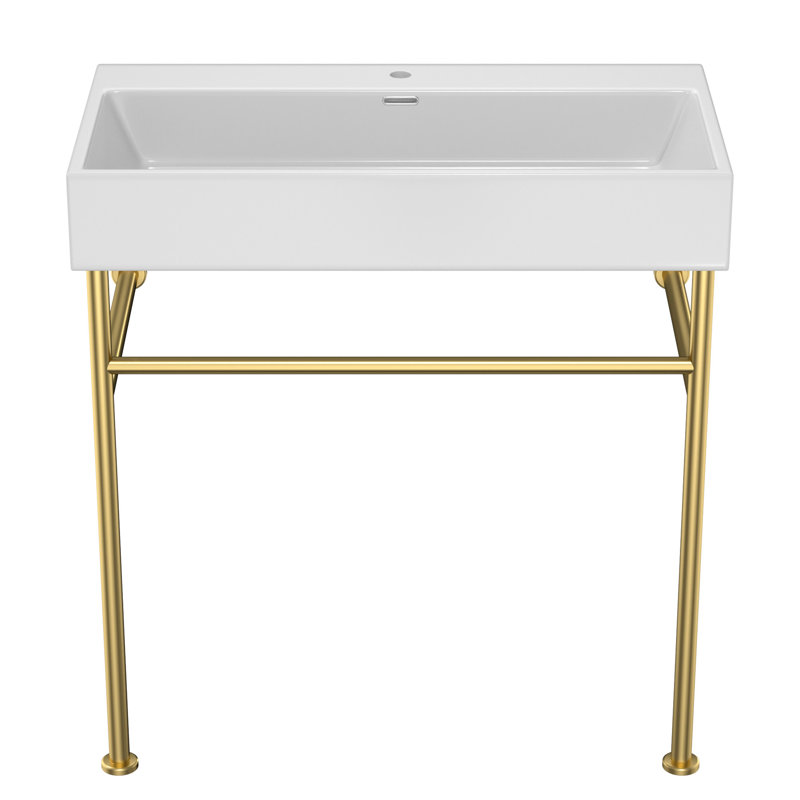 Évier de console de salle de bain durable avec trop-plein, polyvalent pour divers environnements, Doré