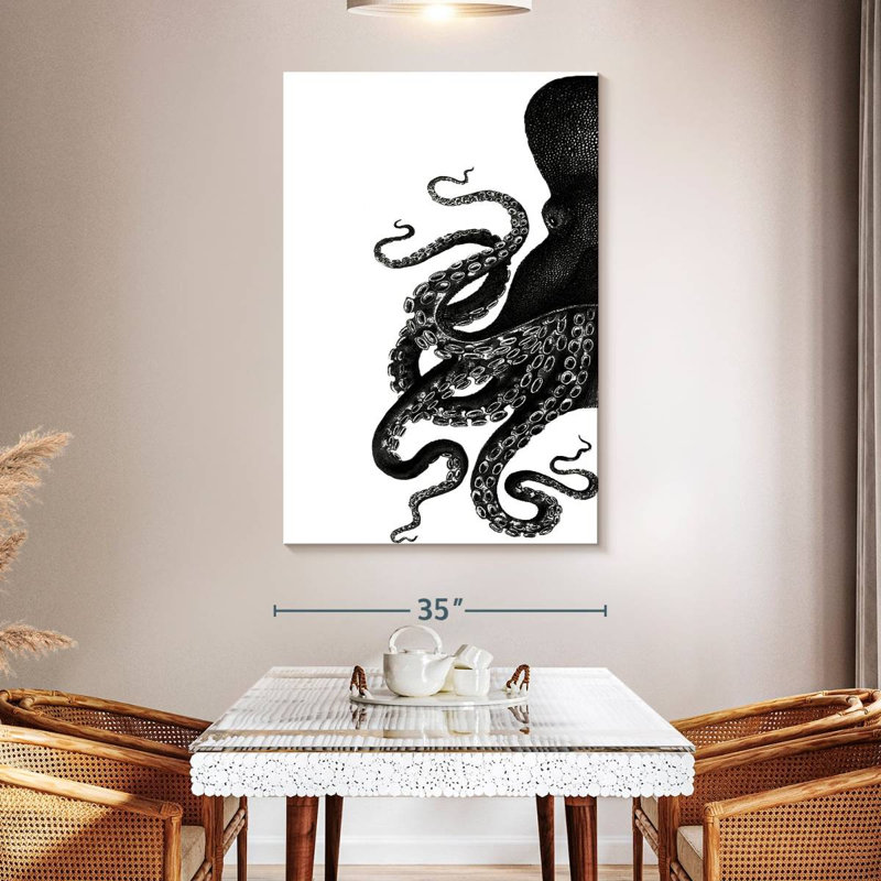 Pieuvre Brampt noir et blanc I, H 51 po x l 34 po