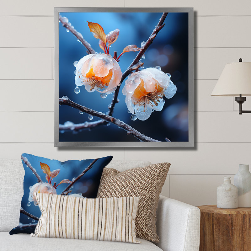 Frost Kissed Winter Blueberry Elegance - Art mural paysage d'hiver, Cadre photo argenté, H 30 po x l 30 po x P 1,5 po