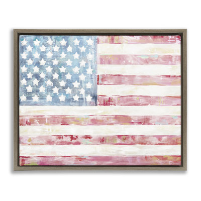"Patriotic Brushed Flag", art mural encadré flottant par Jenny Westenhofer