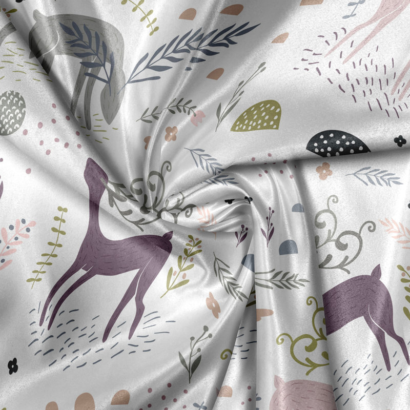 Rustic curtain, woodland deer leaves, multi -colored