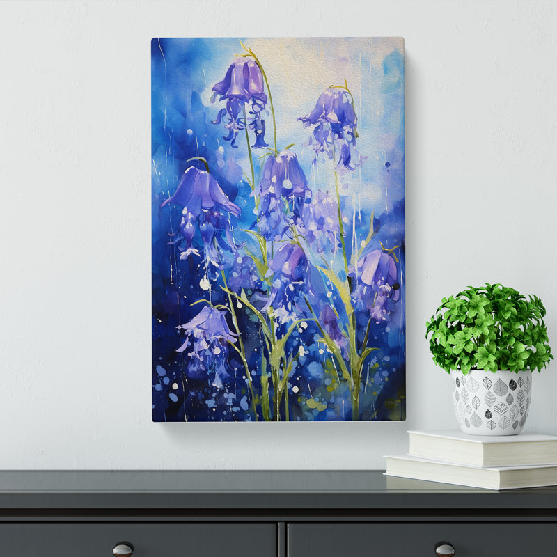 Bluebell Flower Action Painting - Wrapped Canvas, 50cm H x 35cm W x 3cm D