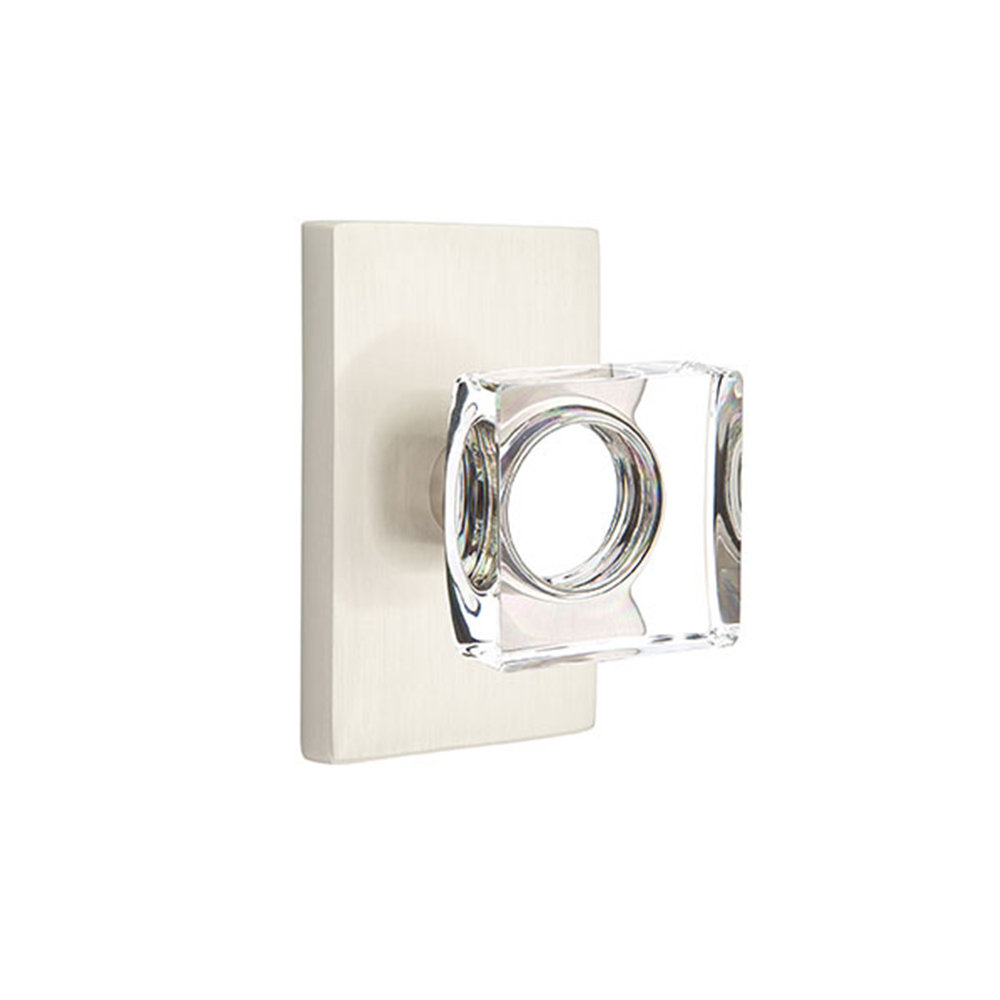 Emtek Passage Knobset w/ Modern Rectangular Rosette and Modern Square Glass Knob Emtek 