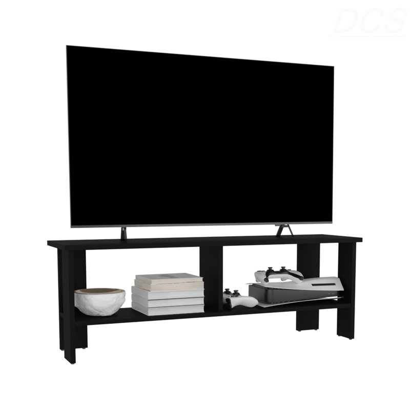 Meuble télé avec 2 tablettes, meuble télé, Noir