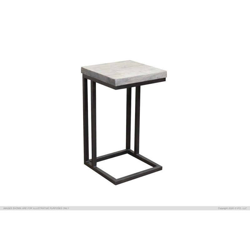 Base en fer et plateau en bois Vista, table en forme de C, White, H 26,50 po x l 15,25 po x P 15,25 po